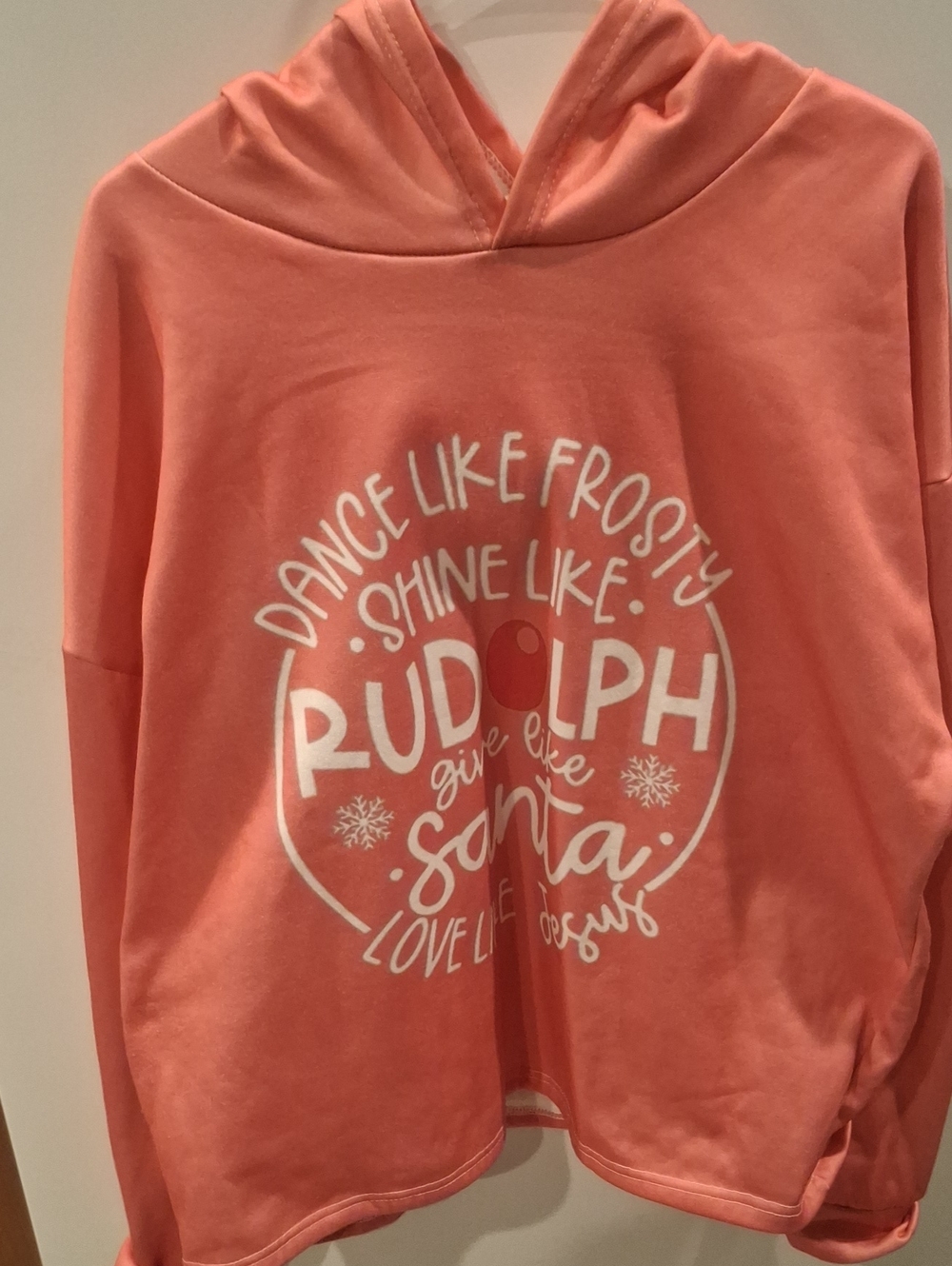 Source Unknown Coral Graphic Hoodie Sweater with White Holiday Print